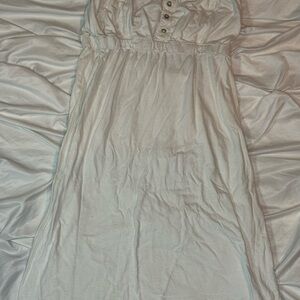 White Sleeveless Dress with Button Detail